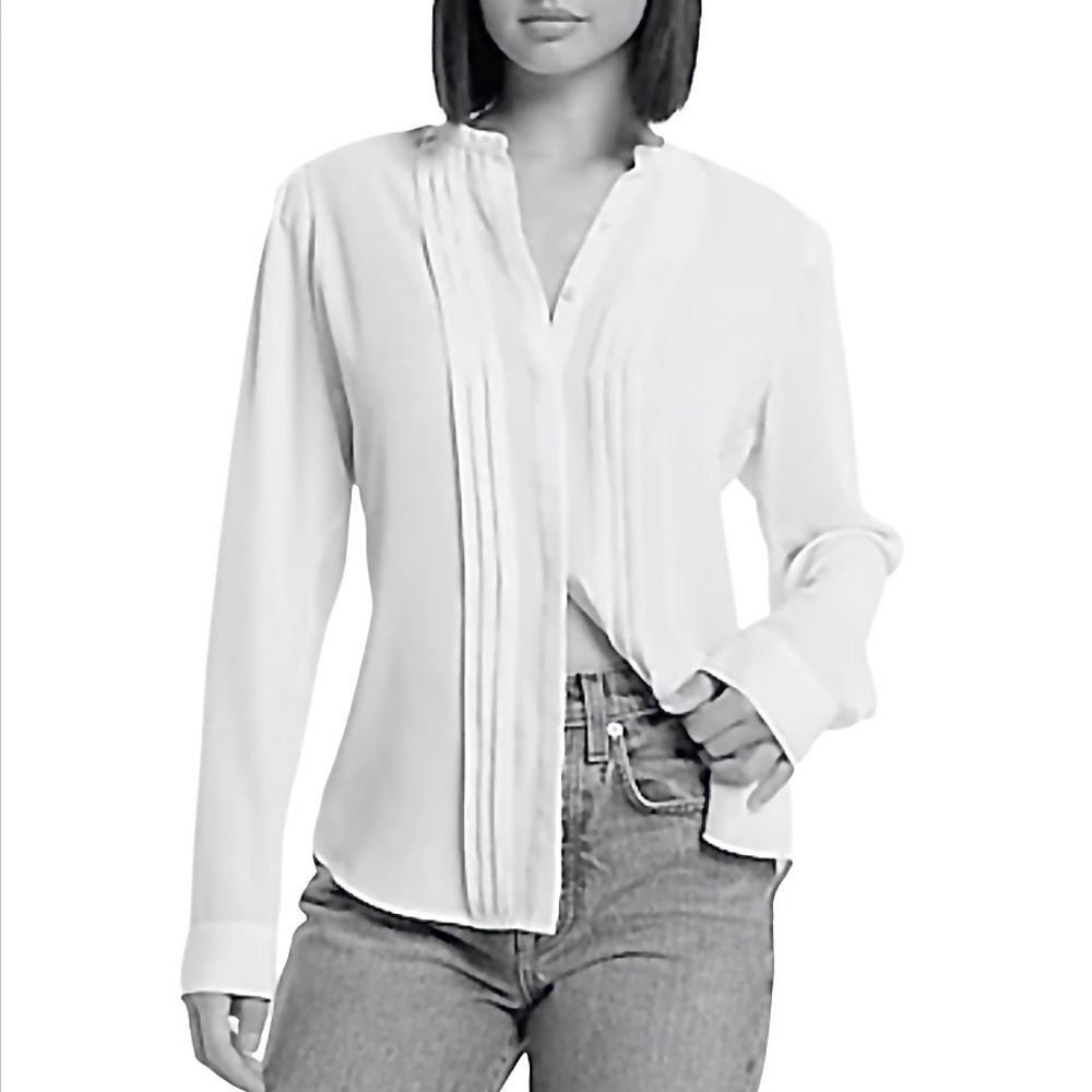 NWT Express Conscious Edit SemiSheer Classic Button Front Pleated Blouse White S